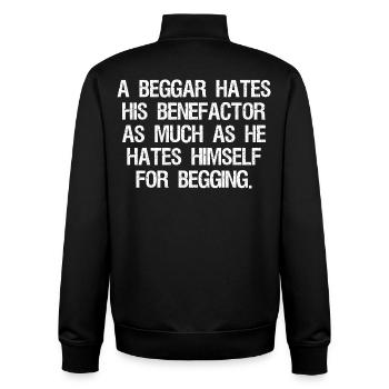 a beggar hates his benefactor as much as he hates - Unisex Organic Zip Sweatshirt von Stanley/Stella - Schwarz - Hinten - AI Model Male 185 light (185cm)