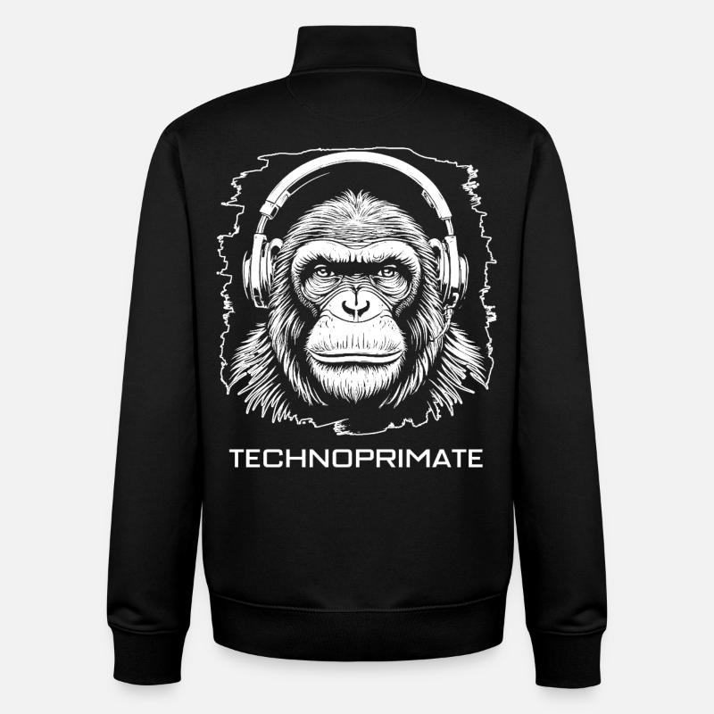 Techno Primate Headphone Ape Art #6 White - Unisex Organic Zip Sweatshirt by Stanley/Stella - black