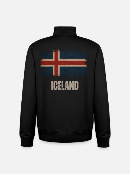 Islands flagg, vintage Island - Unisex genser med glidelås i økologisk bomull Stanley/Stella - svart