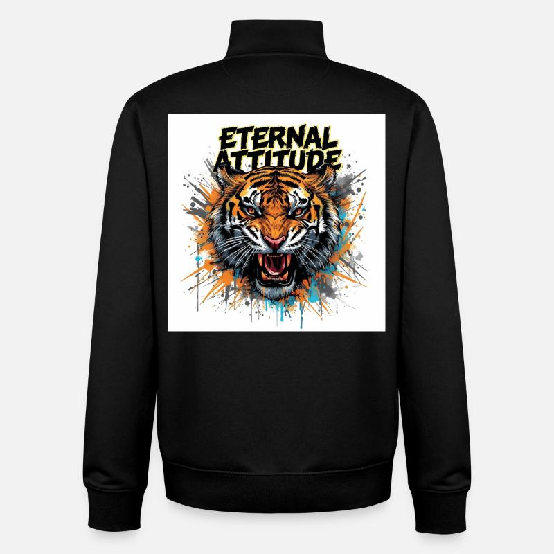 Pose du Tigre Éternel - Sweat zippé unisexe en coton bio Stanley/Stella - noir