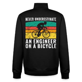 Unterschätzen Sie niemals einen Ingenieur auf einem Fahrradhemd - Unisex Organic Zip Sweatshirt von Stanley/Stella - Schwarz - Hinten - AI Model Male 185 light (185cm)