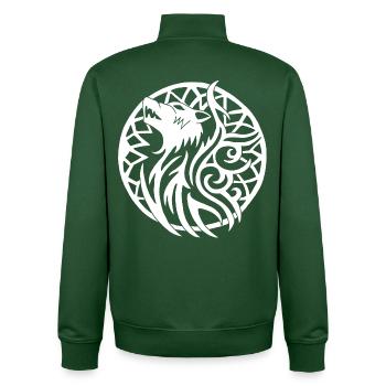Loup viking blanc et talisman de chance - Sweat zippé unisexe en coton bio Stanley/Stella - vert bouteille - Dos - AI Model Male 185 dark (185cm)