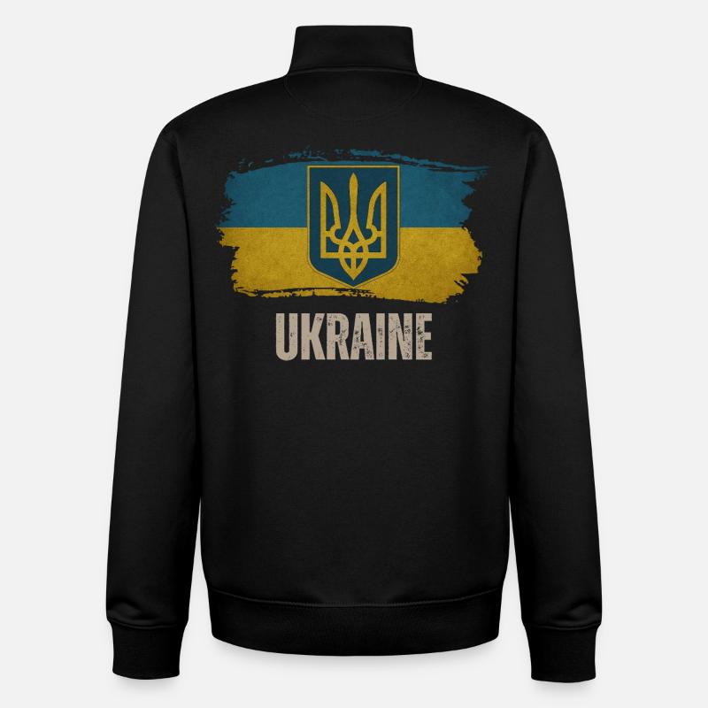 Drapeau de l’Ukraine, j’aime l’Ukraine - Sweat zippé unisexe en coton bio Stanley/Stella - noir