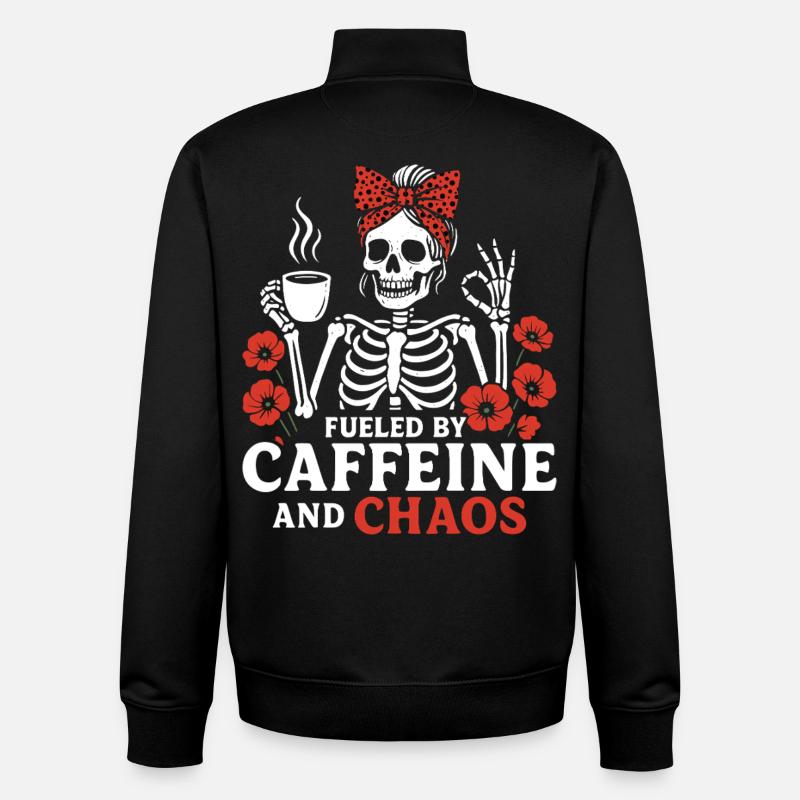 Mère Caféine Maman Squelette Café - Sweat zippé unisexe en coton bio Stanley/Stella - noir