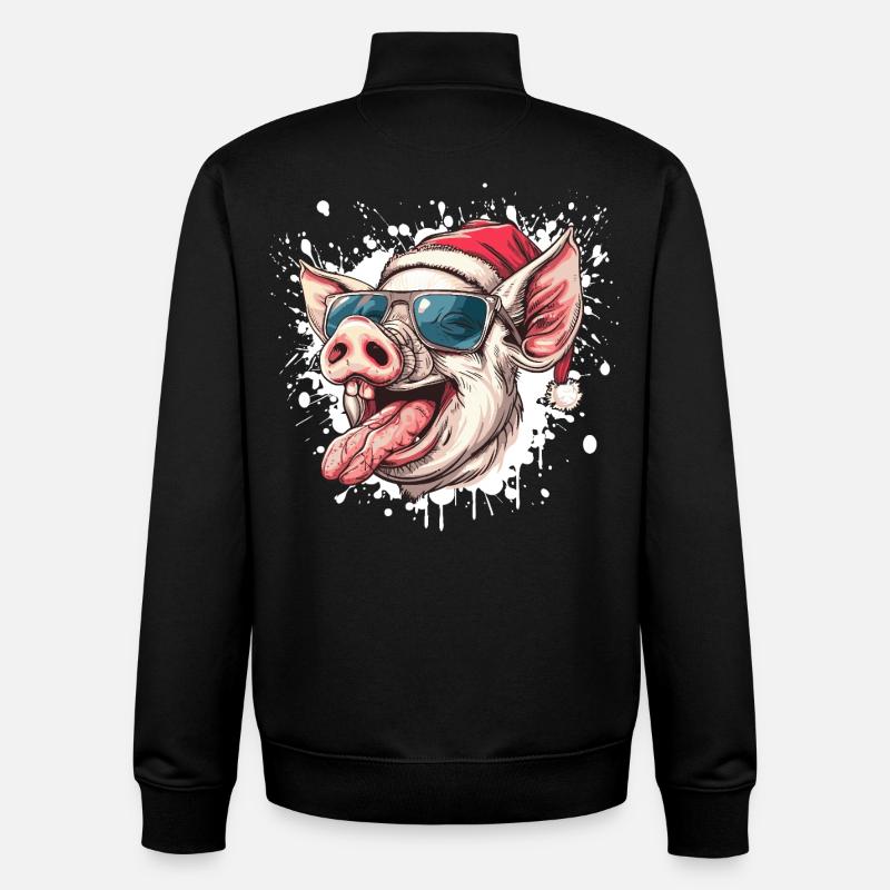 Pig Christmas Funny Piglet - Unisex Organic Zip Sweatshirt by Stanley/Stella - black