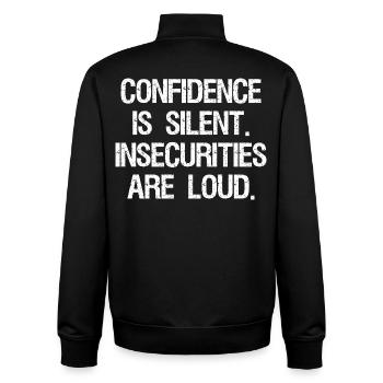 confidence is silent insecurities are loud - Unisex Organic Zip Sweatshirt by Stanley/Stella - black - Back - AI Model Male 185 light (185cm)