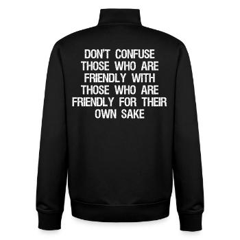 don't confuse those who are friendly with those - Unisex Organic Zip Sweatshirt von Stanley/Stella - Schwarz - Hinten - AI Model Male 185 light (185cm)