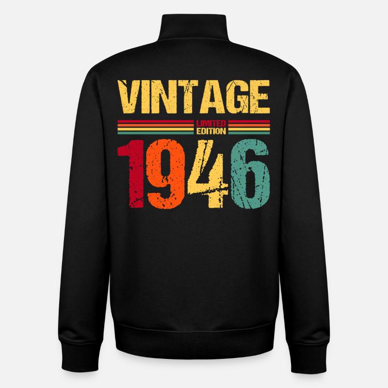 80e anniversaire Né en 1946 - Sweat zippé unisexe en coton bio Stanley/Stella - noir