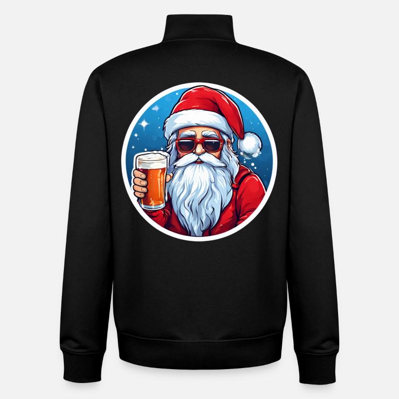 Weihnachtsmann mit Bier Frohe Weihnachten - Unisex Organic Zip Sweatshirt von Stanley/Stella - Schwarz