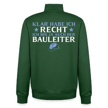 Directeur de la construction, bien sûr que j’ai raison - constructeur - Sweat zippé unisexe en coton bio Stanley/Stella - vert bouteille - Dos - AI Model Male 185 dark (185cm)