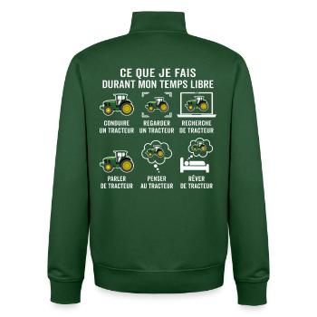 conduire un tractuer t-shirt pour agriculteur   - Sweat zippé unisexe en coton bio Stanley/Stella - vert bouteille - Dos - AI Model Male 185 dark (185cm)