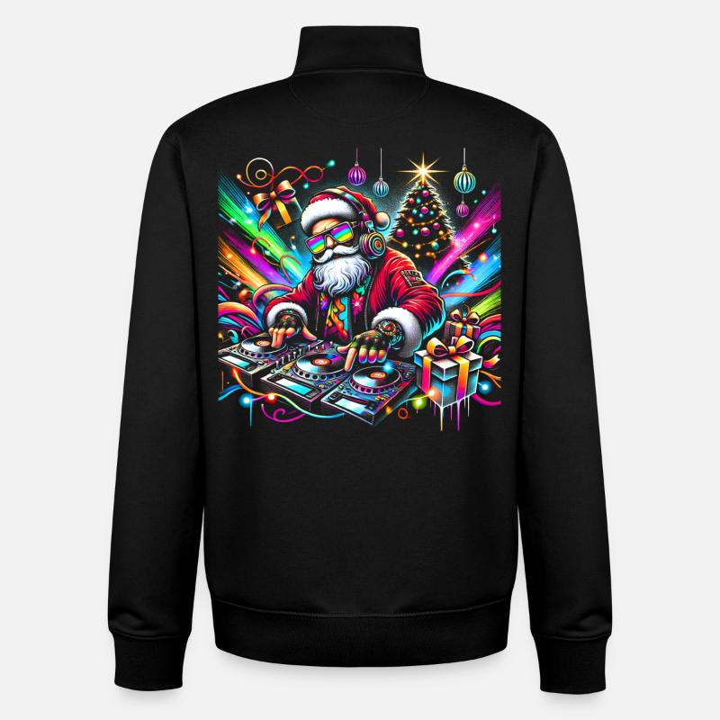 Neon Santa DJ Noël Pulse - Sweat zippé unisexe en coton bio Stanley/Stella - noir