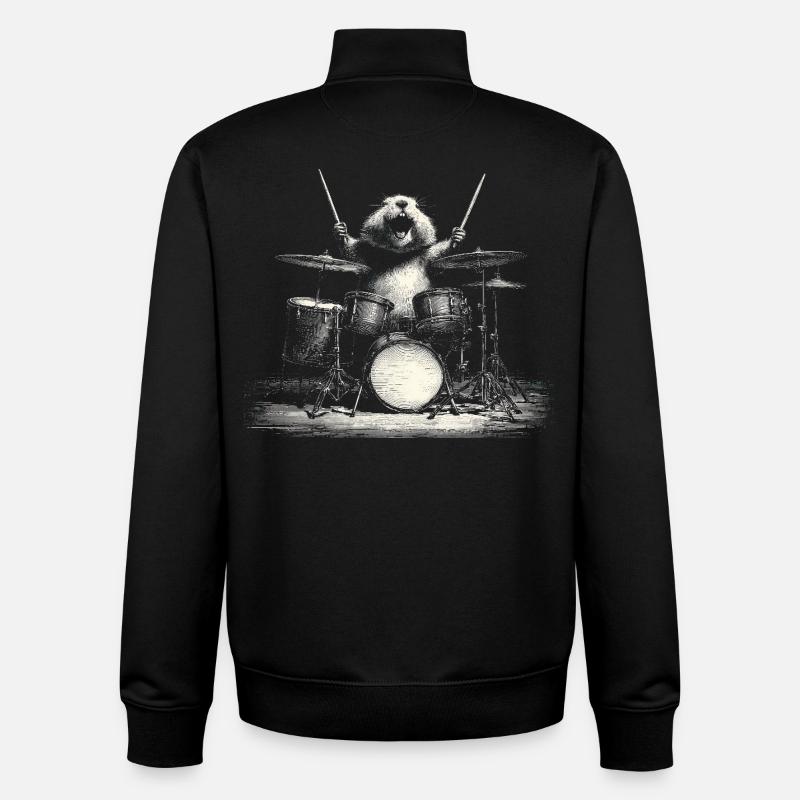 Marmot Drums Batteur Musique Rock Alpes - Sweat zippé unisexe en coton bio Stanley/Stella - noir
