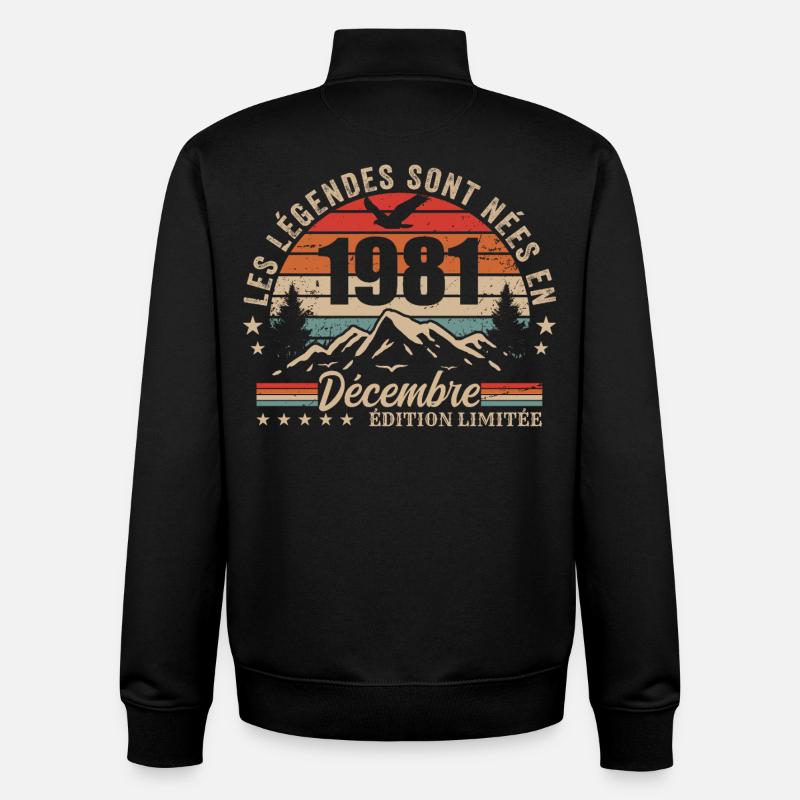 Rétro Décembre 1981 - Cadeau 44 Ans - Sweat zippé unisexe en coton bio Stanley/Stella - noir