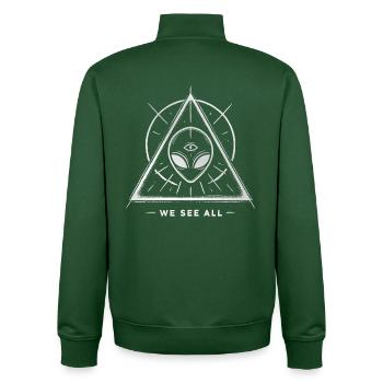 UFO Alien Eye Triangular Sigil - Unisex Organic Zip Sweatshirt by Stanley/Stella - bottle green - Back - AI Model Male 185 dark (185cm)