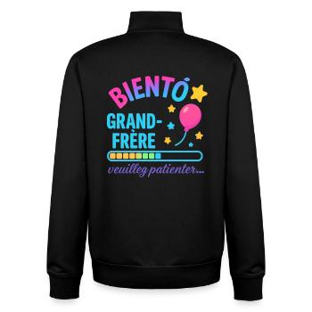 Bientôt Grand Frère en Attente - Sweat zippé unisexe en coton bio Stanley/Stella - noir - Dos - AI Model Male 185 light (185cm)