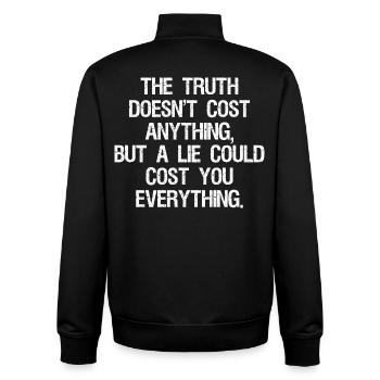 the truth doesn't cost anything but a lie could - Unisex Organic Zip Sweatshirt von Stanley/Stella - Schwarz - Hinten - AI Model Male 185 light (185cm)