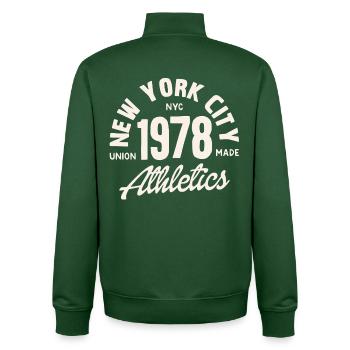 Athlétisme rétro NYC 1978 - Sweat zippé unisexe en coton bio Stanley/Stella - vert bouteille - Dos - AI Model Male 185 dark (185cm)