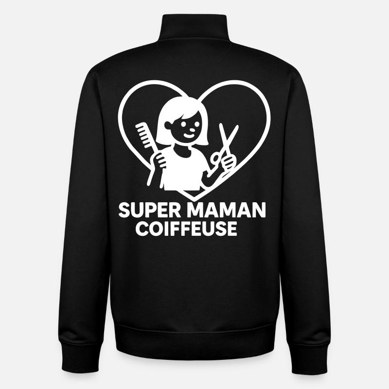 Super maman coiffeuse – Cœur coiffure - Sweat zippé unisexe en coton bio Stanley/Stella - noir