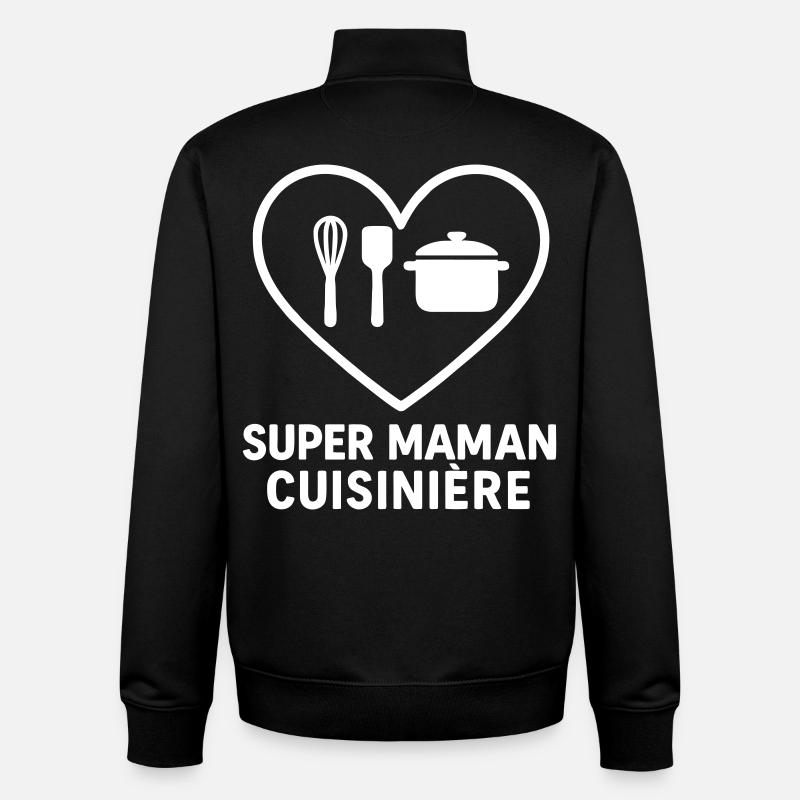 Super maman cuisinière – Cœur cuisine - Sweat zippé unisexe en coton bio Stanley/Stella - noir