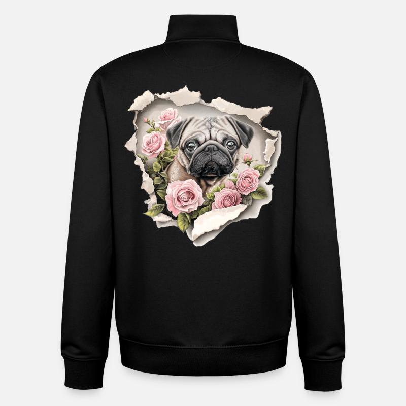 Mops Blumen Vintage - Unisex Organic Zip Sweatshirt von Stanley/Stella - Schwarz