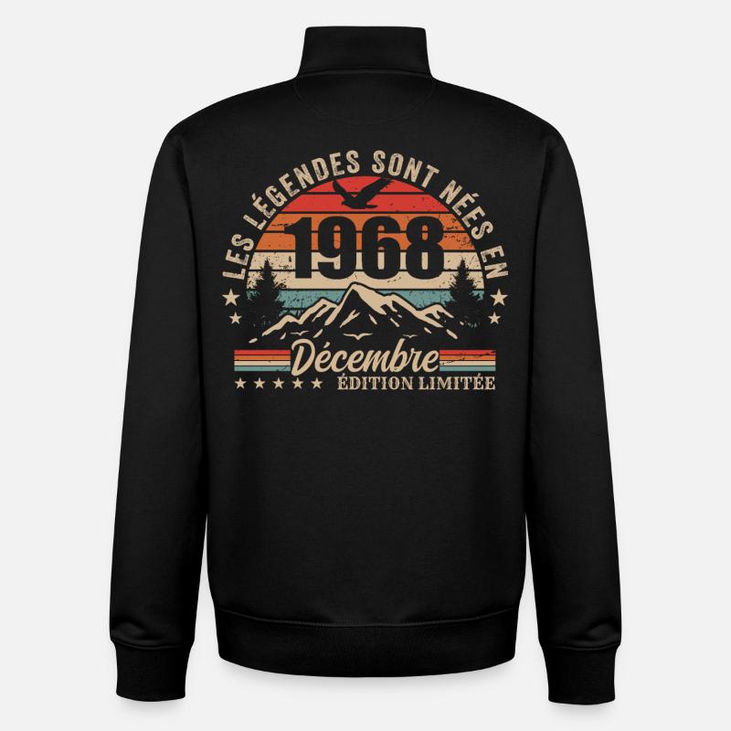 Retro Dezember 1968 – 57. Jubiläumsgeschenk - Unisex Organic Zip Sweatshirt von Stanley/Stella - Schwarz