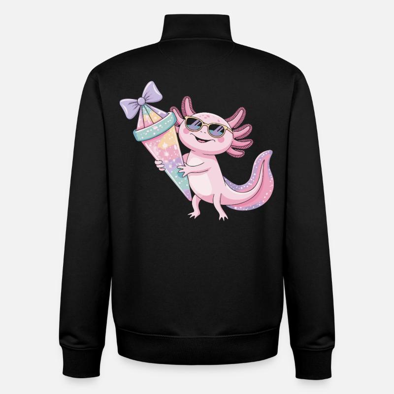 Fête glace Pink Axolotl - Sweat zippé unisexe en coton bio Stanley/Stella - noir