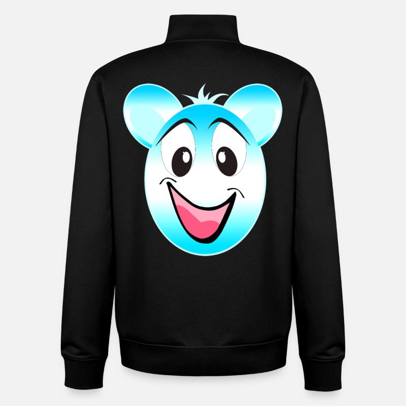 Mascotte joyeuse de l’ours bleu-blanc - Sweat zippé unisexe en coton bio Stanley/Stella - noir