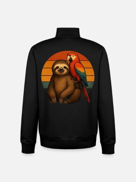 Sloth Parrot Retro Animal Friends - Unisex Organic Zip Sweatshirt by Stanley/Stella - black