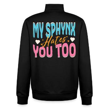 Meine Sphynx-Katze hasst dich komisch - Unisex Organic Zip Sweatshirt von Stanley/Stella - Schwarz - Hinten - AI Model Male 185 light (185cm)