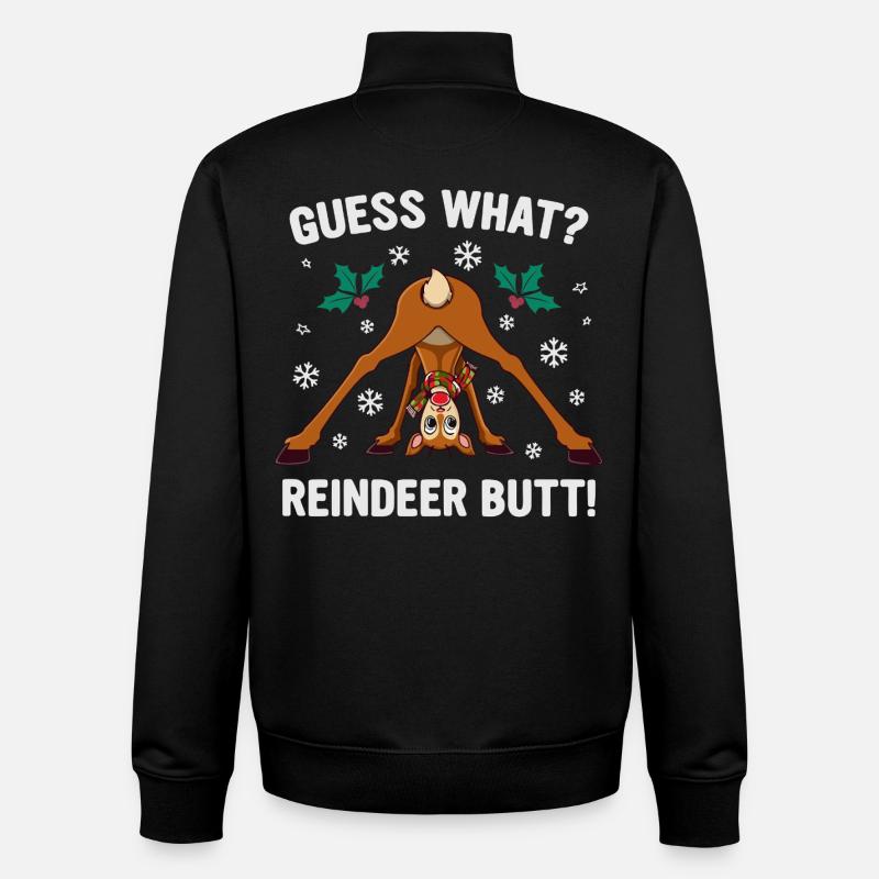 Guess What Rentier Hintern Weihnachtswitz - Unisex Organic Zip Sweatshirt von Stanley/Stella - Schwarz