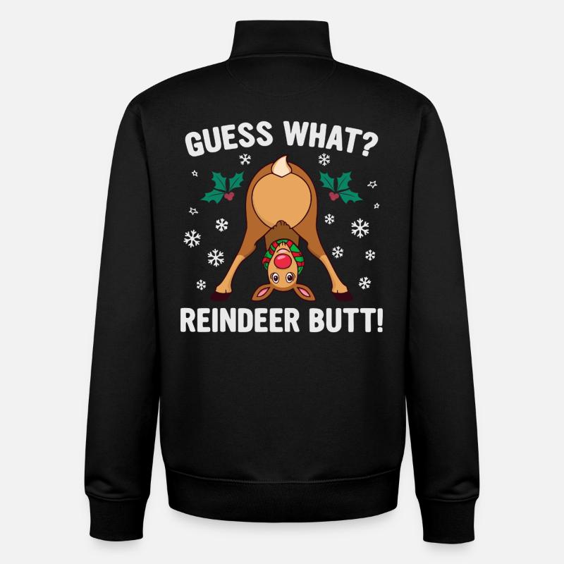 Devine quoi blague de Noël sur les fesses de renne - Sweat zippé unisexe en coton bio Stanley/Stella - noir