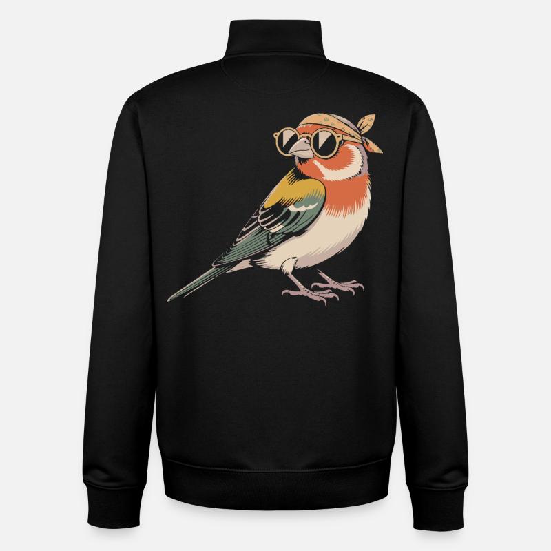 Oiseau rétro avec bandana - Sweat zippé unisexe en coton bio Stanley/Stella - noir