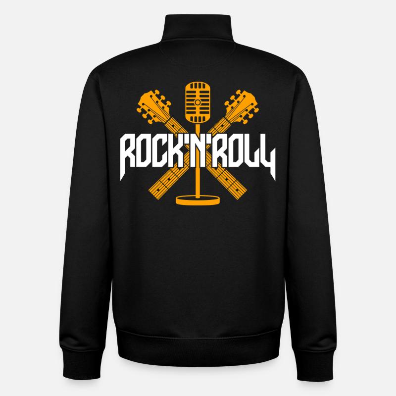 RocknRoll Microphone Crossed Guitars - Unisex Organic Zip Sweatshirt by Stanley/Stella - black