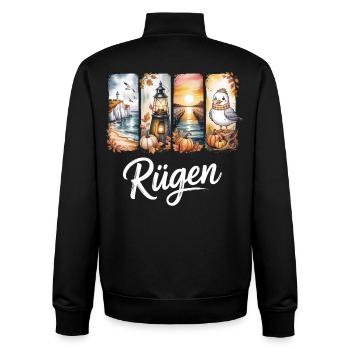 Rügen Baltic Sea Lighthouse Seagull - Unisex Organic Zip Sweatshirt by Stanley/Stella - black - Back - AI Model Male 185 light (185cm)
