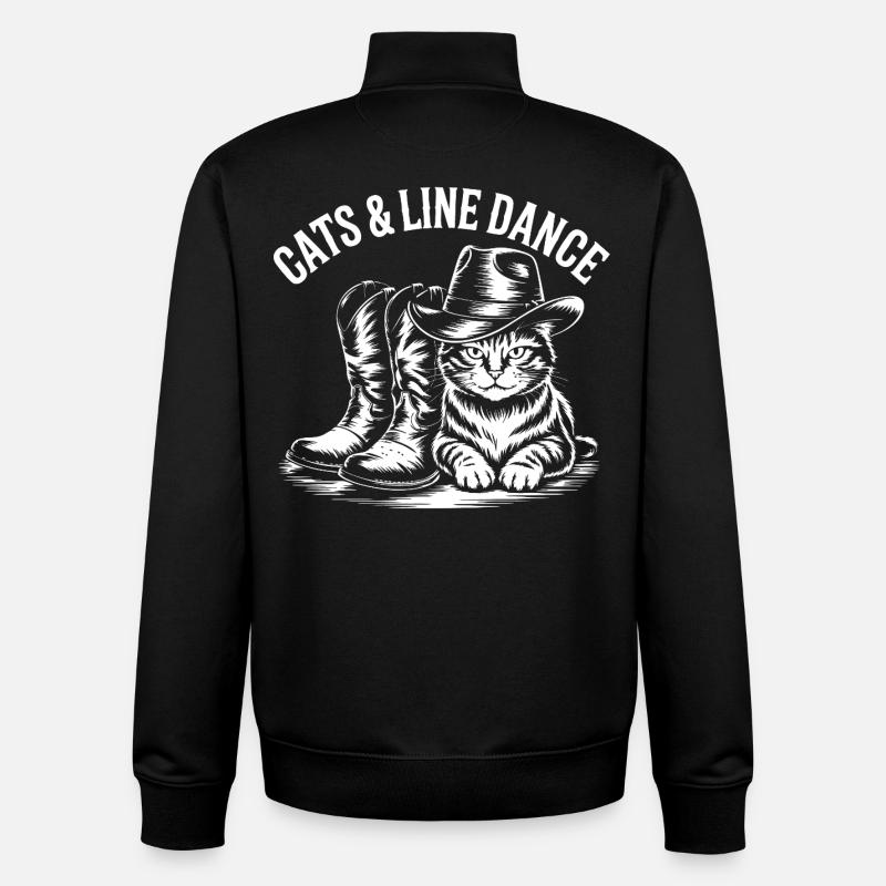 Cat Line Dance Cowboy - Unisex Organic Zip Sweatshirt by Stanley/Stella - black