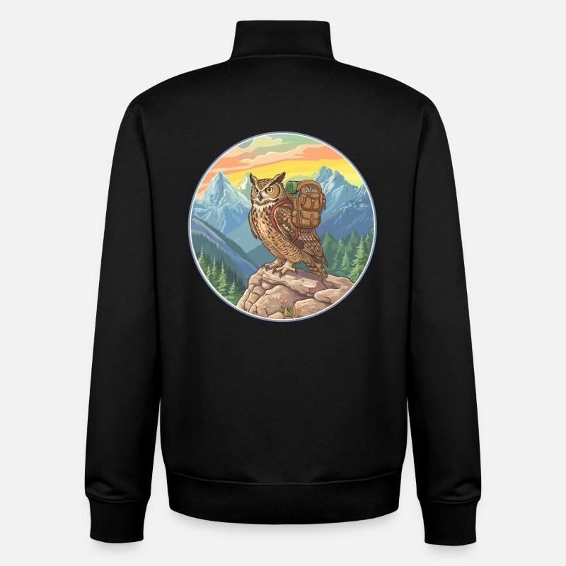 Niedliche Eulenwanderung Camping Bergabenteuer - Unisex Organic Zip Sweatshirt von Stanley/Stella - Schwarz