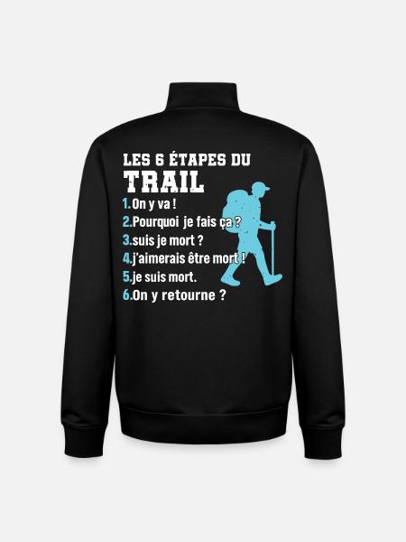 Les 6 étapes du trail humour trail running - Sweat zippé unisexe en coton bio Stanley/Stella - noir