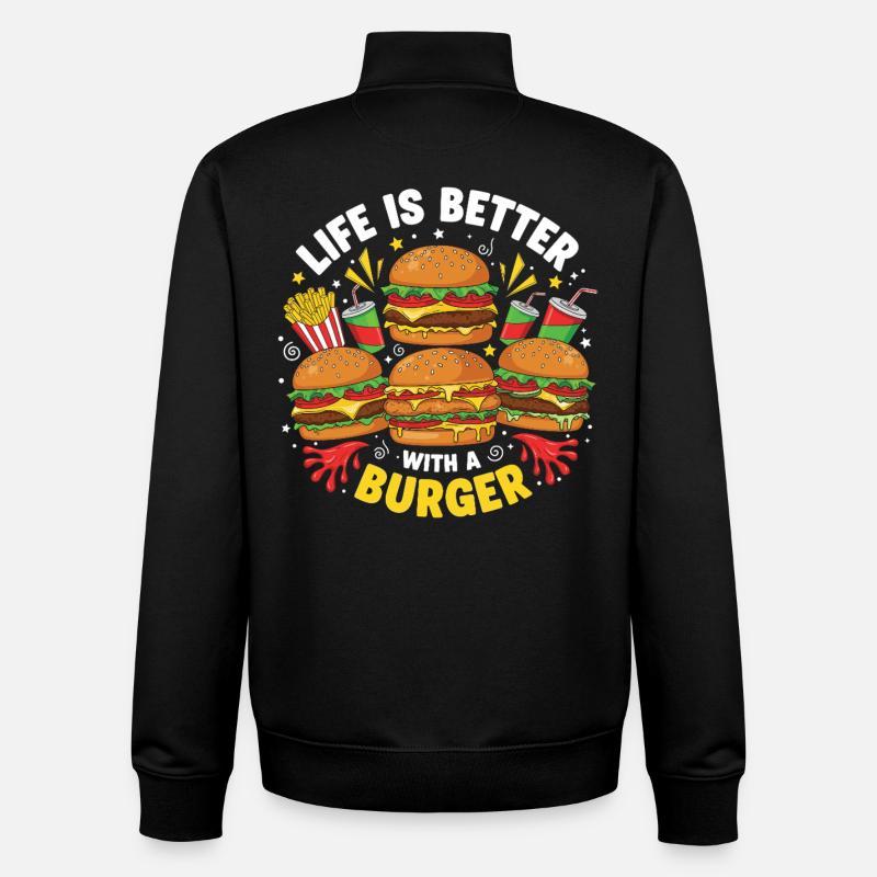 Burger Hamburger - Sweat zippé unisexe en coton bio Stanley/Stella - noir