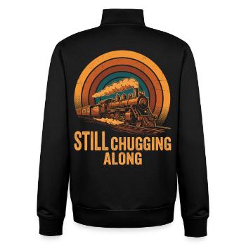 Retro Steam Train Locomotive Railfan - Unisex Organic Zip Sweatshirt by Stanley/Stella - black - Back - AI Model Male 185 light (185cm)