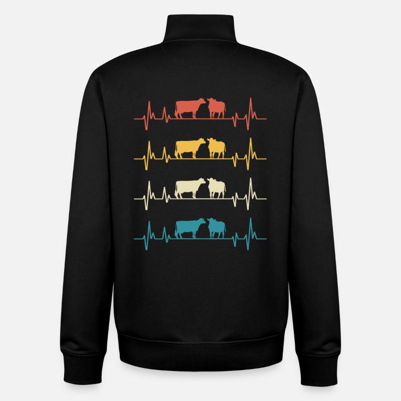 Retro Cows Herzschlag-Kuh-Geschenk - Unisex Organic Zip Sweatshirt von Stanley/Stella - Schwarz