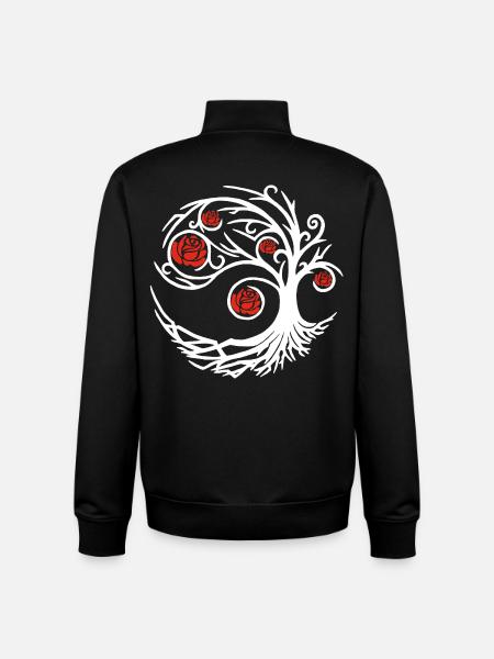 Stylized White Tree and Red Roses - Unisex Organic Zip Sweatshirt by Stanley/Stella - black