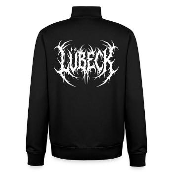 Lübeck Metal Logo Extrem - Sweat zippé unisexe en coton bio Stanley/Stella - noir - Dos - AI Model Male 185 light (185cm)