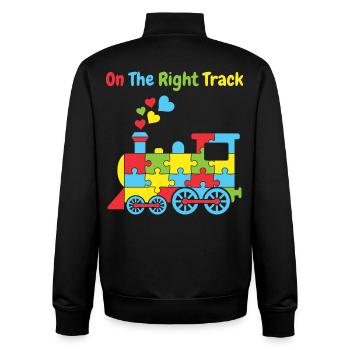 On The Right Track Autism Train - Unisex Organic Zip Sweatshirt by Stanley/Stella - black - Back - AI Model Male 185 light (185cm)