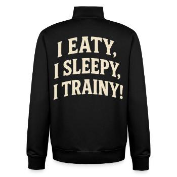 Eaty Sleepy Trainy Funny Fitness Saying - Unisex Organic Zip Sweatshirt by Stanley/Stella - black - Back - AI Model Male 185 light (185cm)