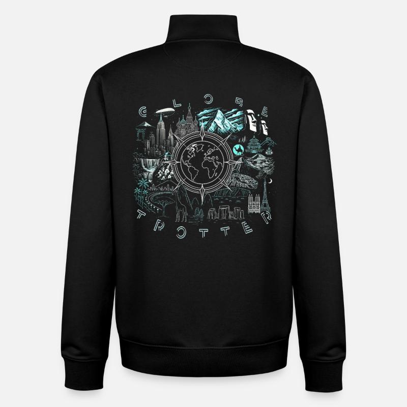 Globe-trotter - Sweat zippé unisexe en coton bio Stanley/Stella - noir