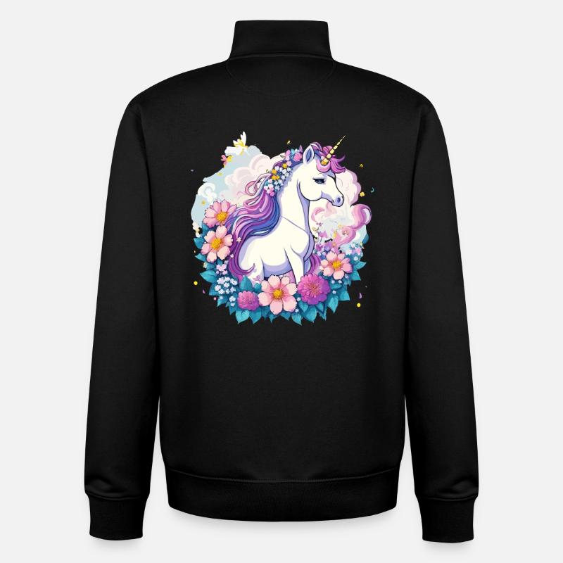 Frühlings-Einhorn mit Blumenkranz - Unisex Organic Zip Sweatshirt von Stanley/Stella - Schwarz