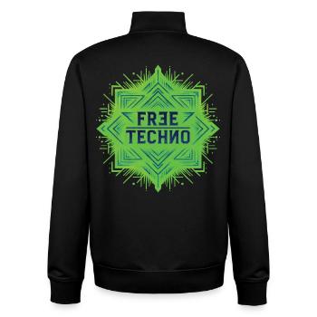 FREE TECHNO #1 – lass uns reden. - Unisex Organic Zip Sweatshirt von Stanley/Stella - Schwarz - Hinten - AI Model Male 185 light (185cm)