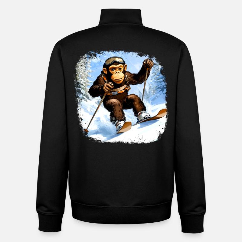 Affen Ski / Skifahrer Affe - Unisex Organic Zip Sweatshirt von Stanley/Stella - Schwarz