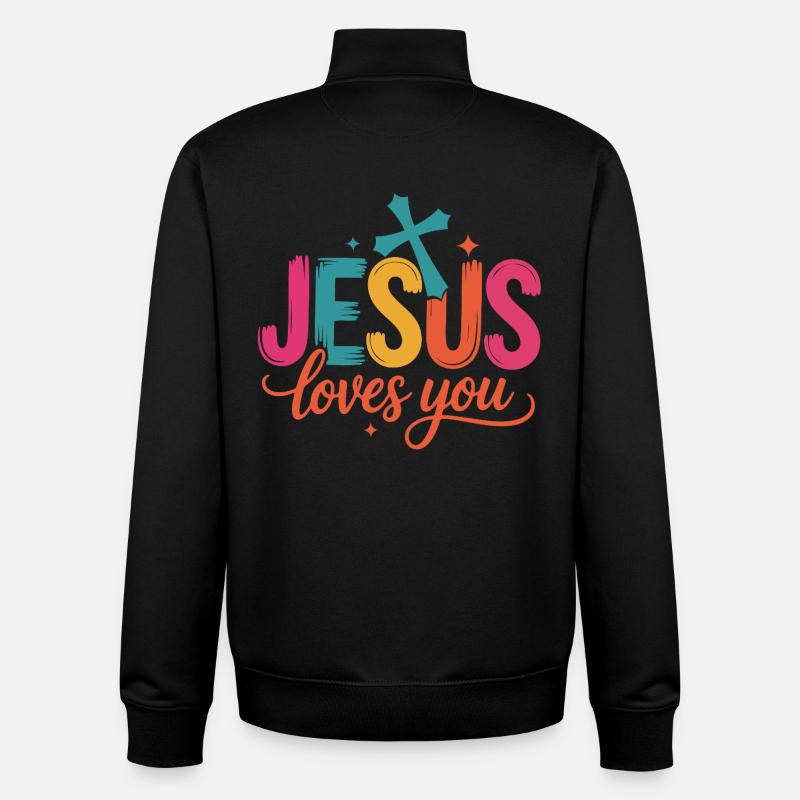 Jésus t’aime - Sweat zippé unisexe en coton bio Stanley/Stella - noir